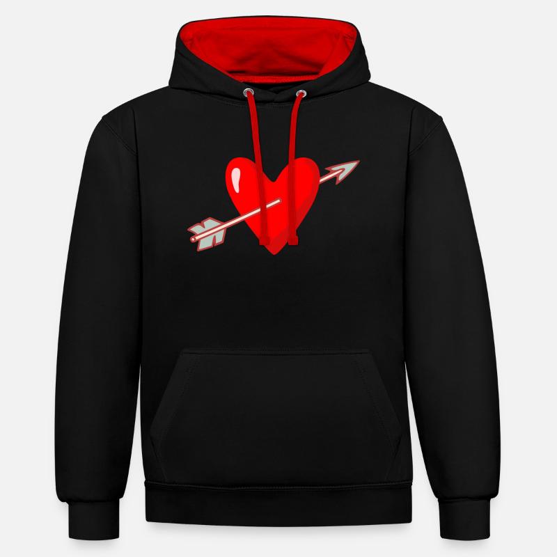Coeur avec le mariage le jour de la Saint-Valentin Flèche - Sweat à capuche contrasté - noir/rouge