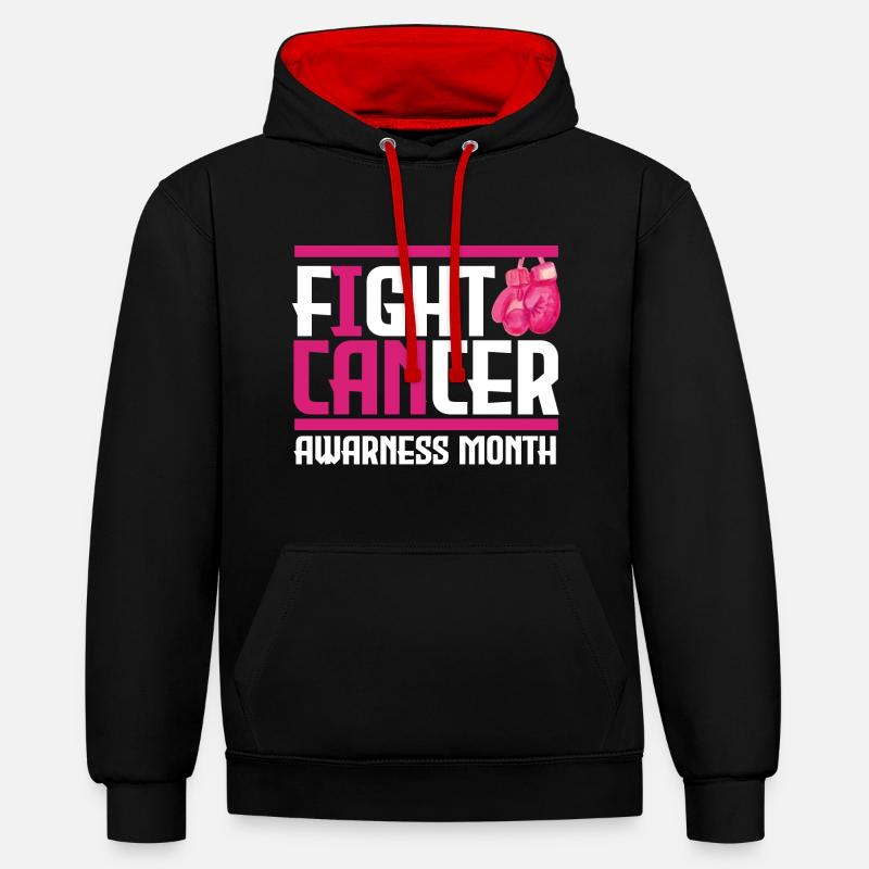 Krebs bekämpfen. Monat des Bewusstseins. - Kontrast-Hoodie - Schwarz/Rot