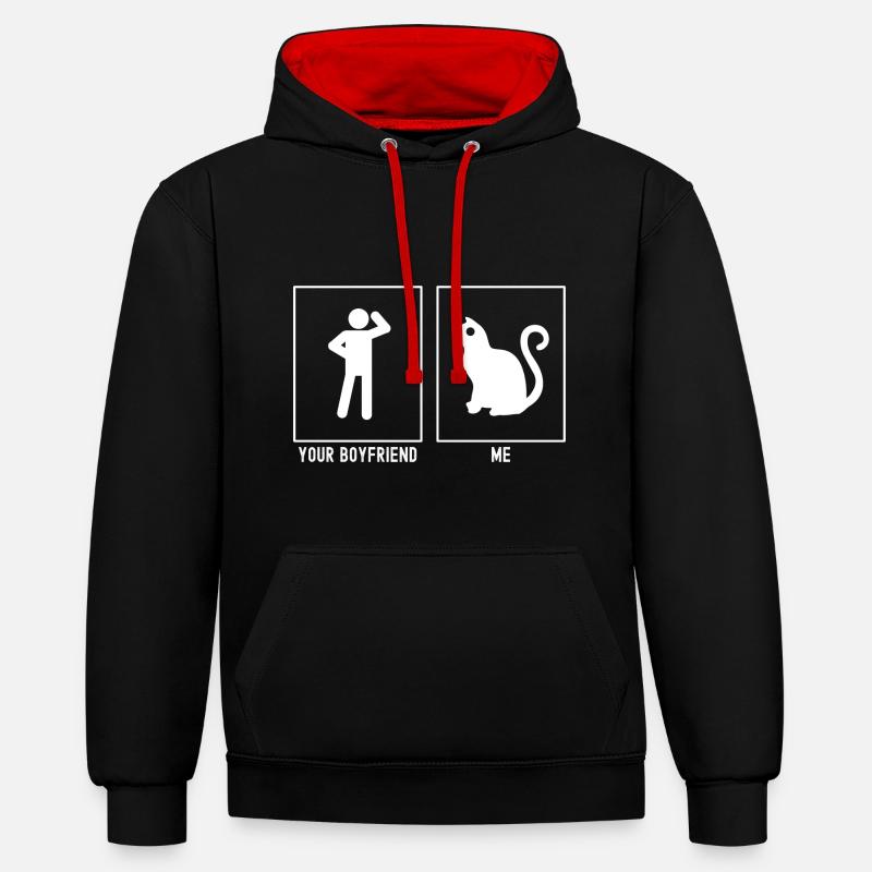 Votre ami - Moi - Cat Design - Sweat à capuche contrasté - noir/rouge