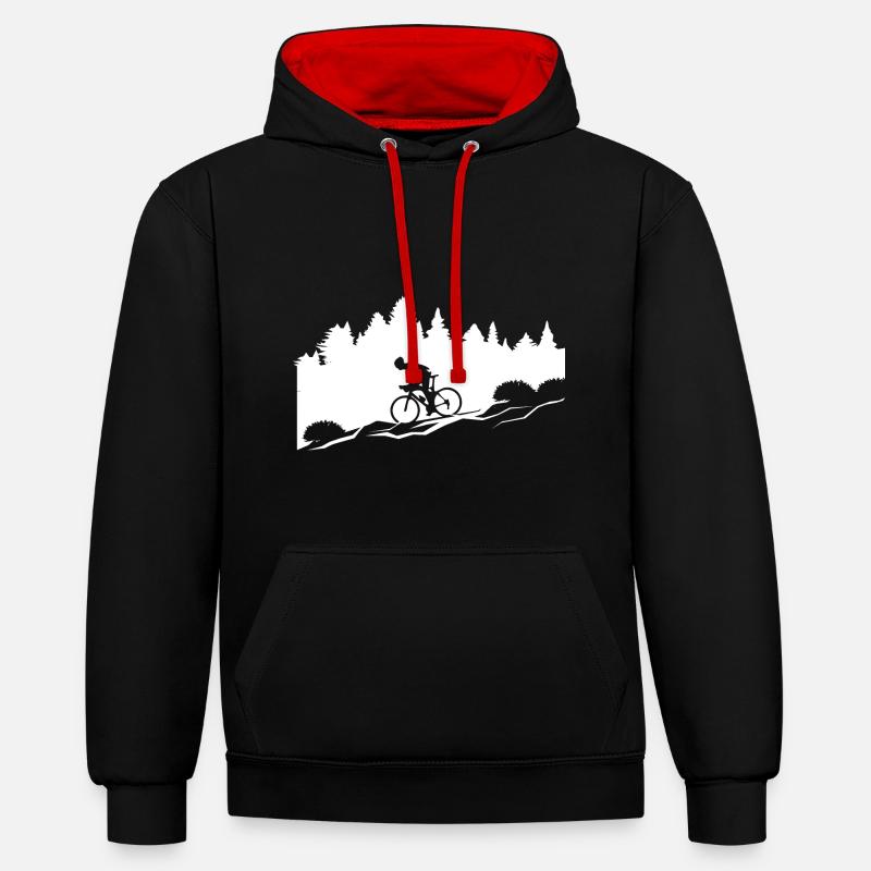 Cyclisme - (14) - Sweat à capuche contrasté - noir/rouge