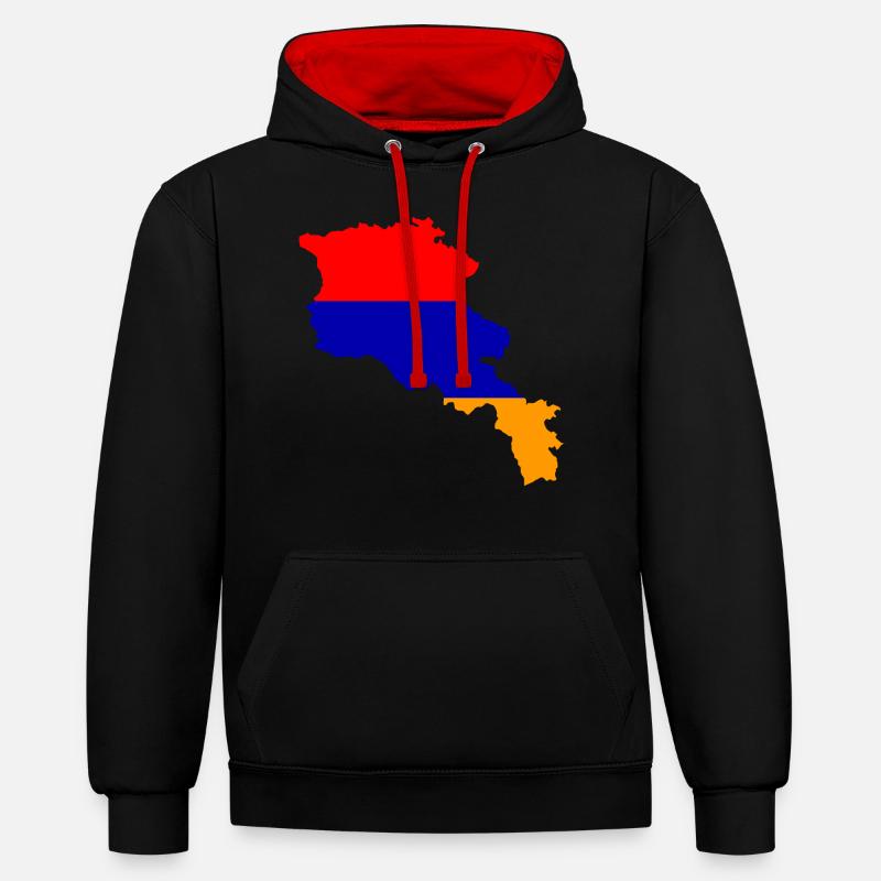Drapeau arménie carte drapeau - Sweat à capuche contrasté - noir/rouge