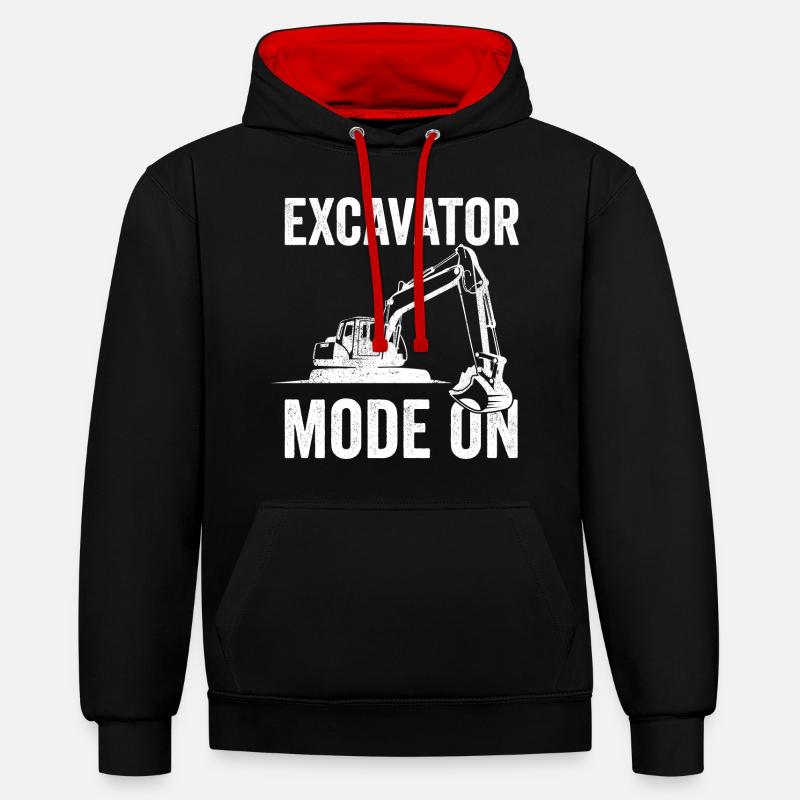 Ouvrier du bâtiment excavatrice - Sweat à capuche contrasté - noir/rouge