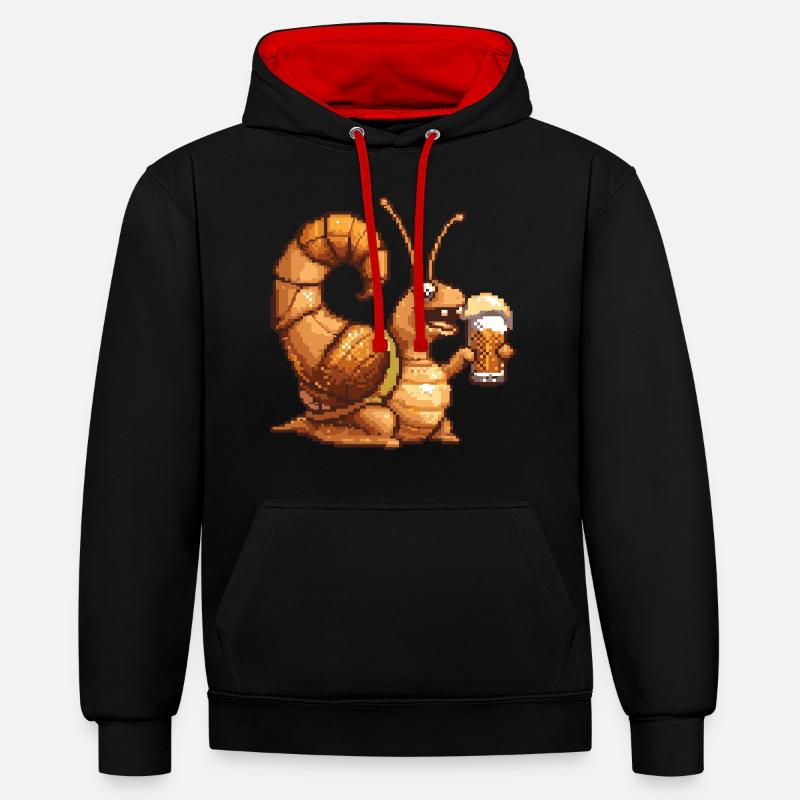 Escargot Pixel Bière - Sweat à capuche contrasté - noir/rouge