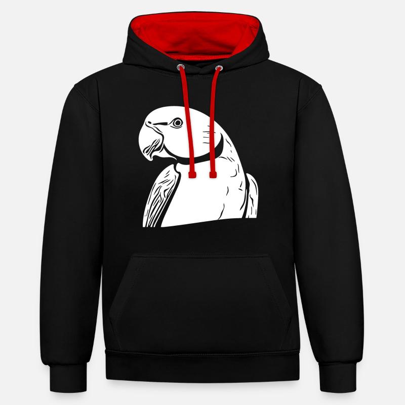 Perruche à collier Portrait Vintage Perroquet Dessin - Sweat à capuche contrasté - noir/rouge