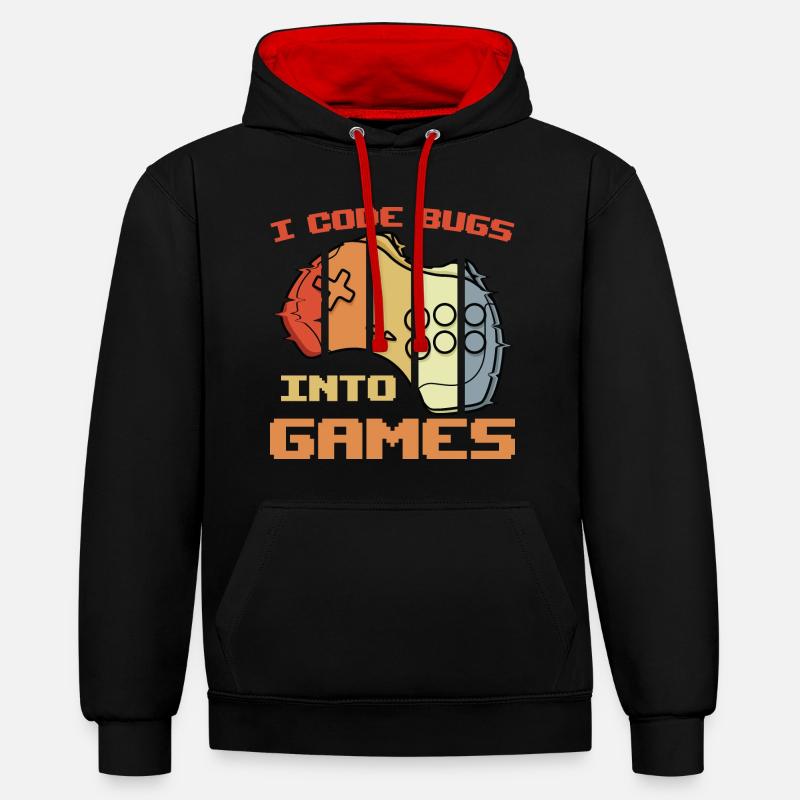 Blague de programmeur de jeu - Sweat à capuche contrasté - noir/rouge