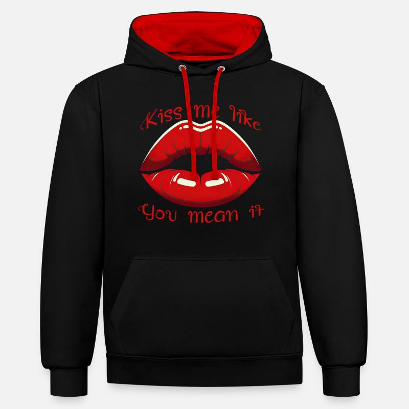Lèvres audacieuses et séduisantes - Sweat à capuche contrasté - noir/rouge