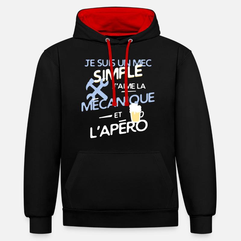 Mécanique - un mec simple - Sweat à capuche contrasté - noir/rouge