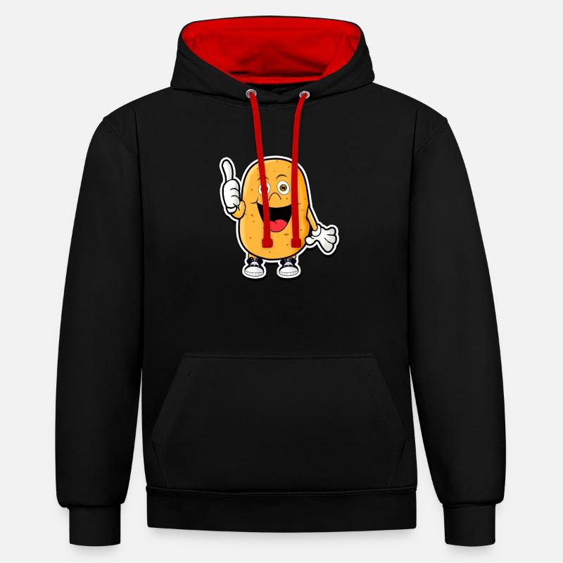 pommes de terre - Sweat à capuche contrasté - noir/rouge