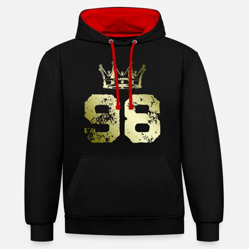 98 Couronne numérique - Sweat à capuche contrasté - noir/rouge