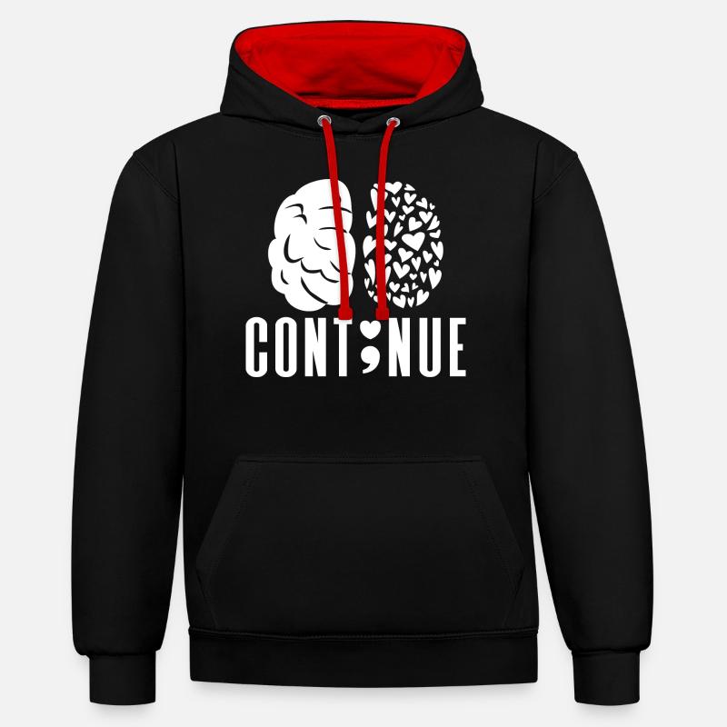 Anxiété Dépression Santé mentale - Sweat à capuche contrasté - noir/rouge