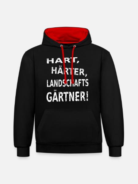 Landschaftsgärtner - Nur die Harten in den Garten - Kontrast-Hoodie - Schwarz/Rot