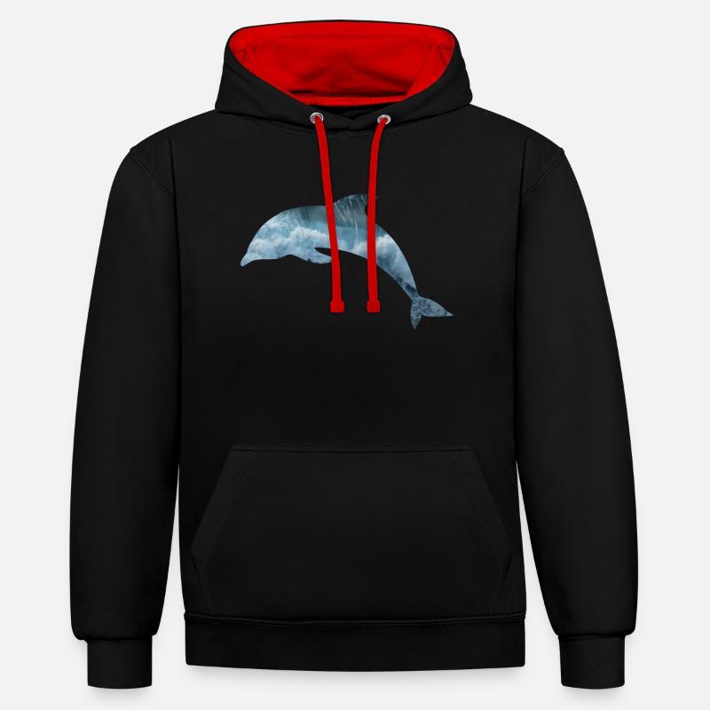 Mer de dauphin - Sweat à capuche contrasté - noir/rouge
