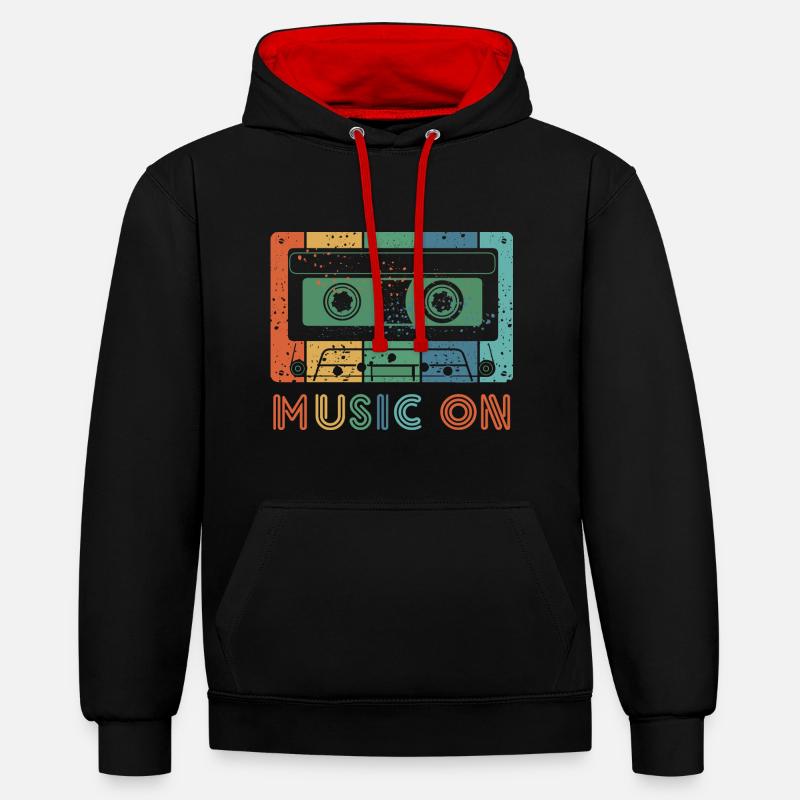 Mixtape Cassettes Musique 90s 80s - Sweat à capuche contrasté - noir/rouge