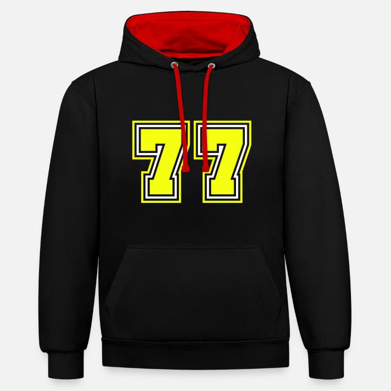 77 Symbole numérique - Sweat à capuche contrasté - noir/rouge