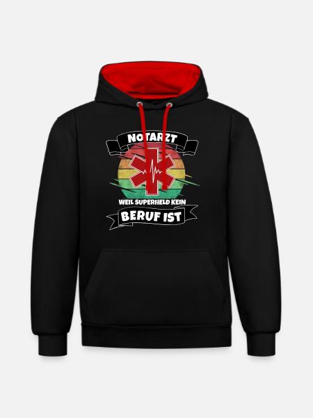 Notarzt - Kontrast-Hoodie - Schwarz/Rot