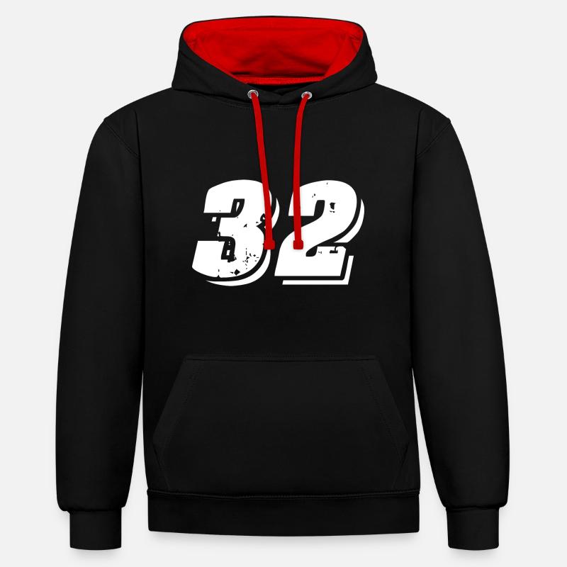 32 Symbole numérique - Sweat à capuche contrasté - noir/rouge
