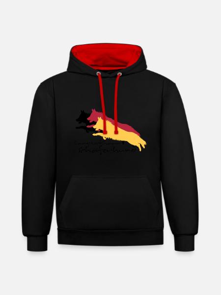 langstockhaar schäferhund - Kontrast-Hoodie - Schwarz/Rot