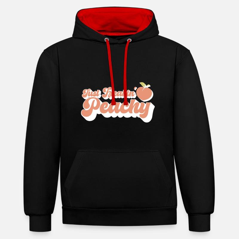 juste pêche - peach fruit dicton - Sweat à capuche contrasté - noir/rouge