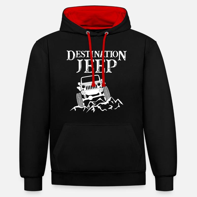 Destination Jeeps - Kontrast-Hoodie - Schwarz/Rot