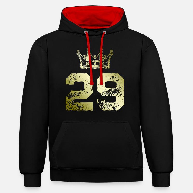 29 Couronne numérique - Sweat à capuche contrasté - noir/rouge
