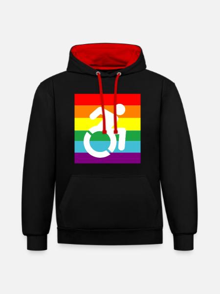 Behinderte, Schwule, Rollstuhl, Pride, LGBTQ # - Kontrast-Hoodie - Schwarz/Rot