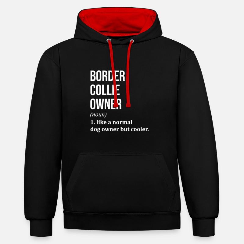 Border Collie - Sweat à capuche contrasté - noir/rouge