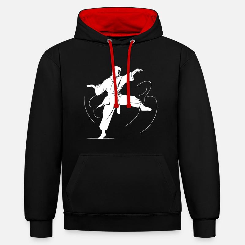 Compétition d’arts martiaux de karaté - Sweat à capuche contrasté - noir/rouge