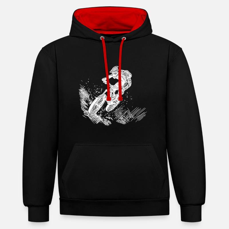 VTT vélo descente saut - Sweat à capuche contrasté - noir/rouge