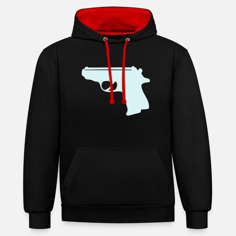 007 (einfarbig) - Kontrast-Hoodie - Schwarz/Rot