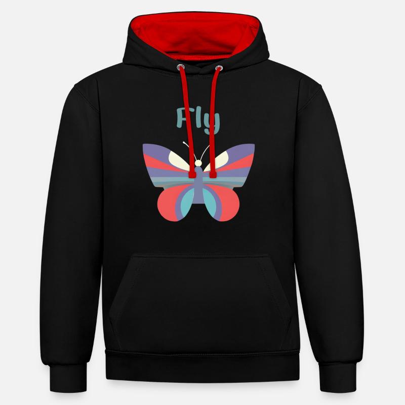 Butterflies pattern - Sweat à capuche contrasté - noir/rouge
