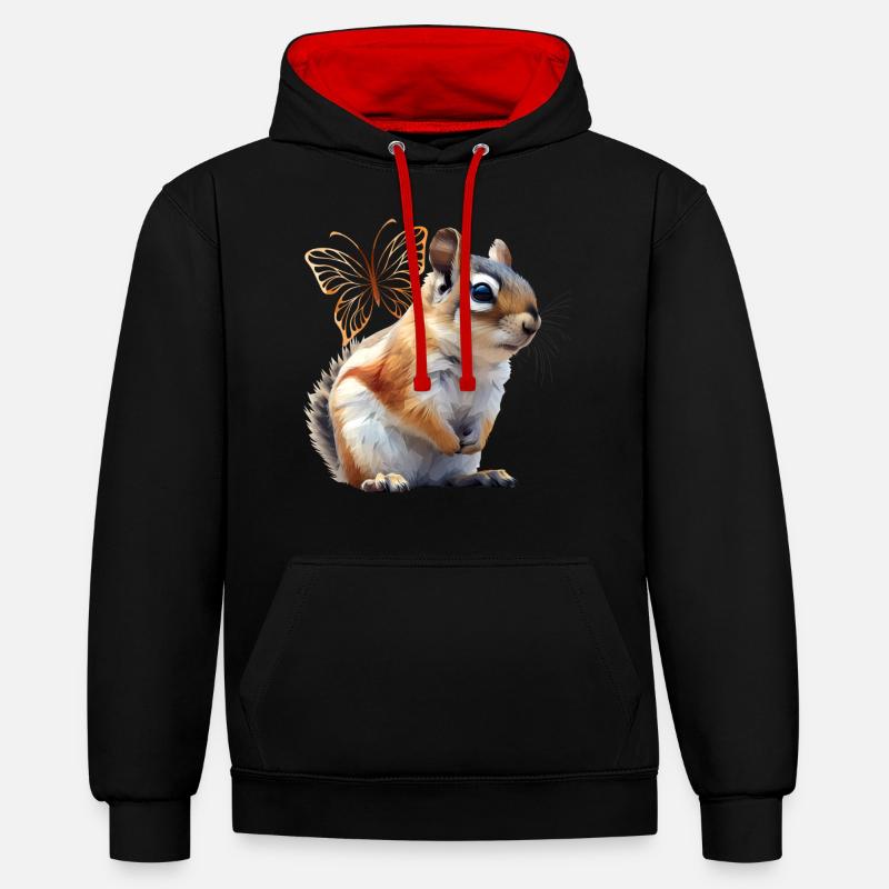 Fliegendes Eichhörnchen - Kontrast-Hoodie - Schwarz/Rot