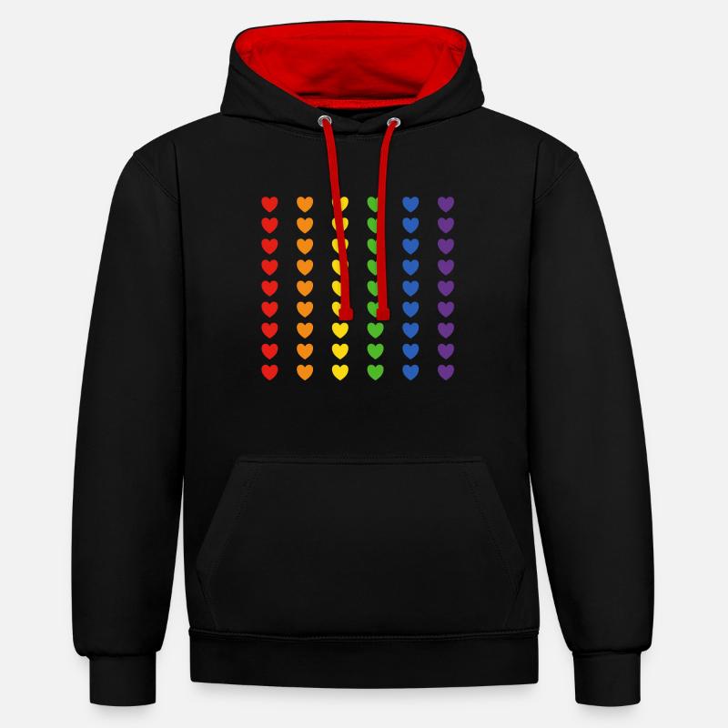 Drapeau arc-en-ciel coeurs - Sweat à capuche contrasté - noir/rouge