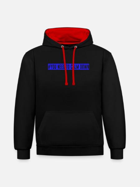 #Vous devez vous calmer - Bleu! - Sweat à capuche contrasté - noir/rouge
