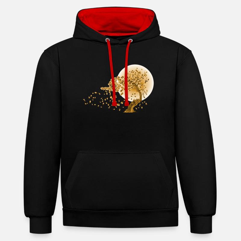 Japonais Mode Style 03 - Sweat à capuche contrasté - noir/rouge