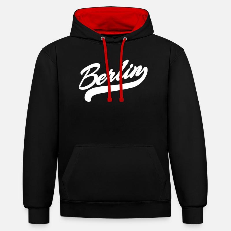 Berlin Rétro - Sweat à capuche contrasté - noir/rouge