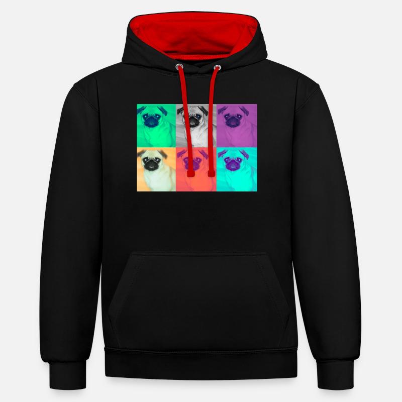 Pop Art Conception de chien - Sweat à capuche contrasté - noir/rouge