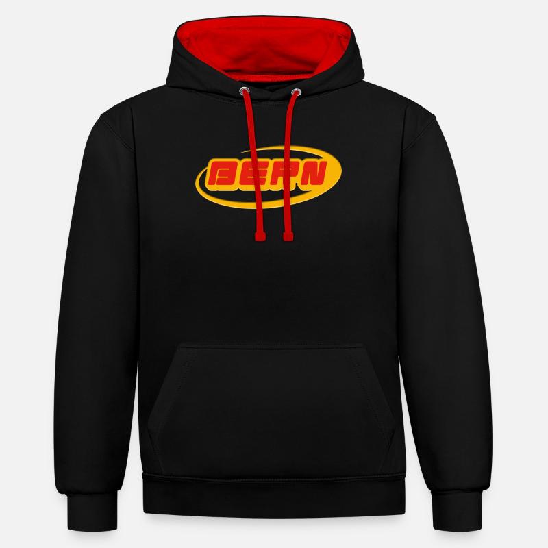 Lettrage de Berne avec courbe jaune - Sweat à capuche contrasté - noir/rouge