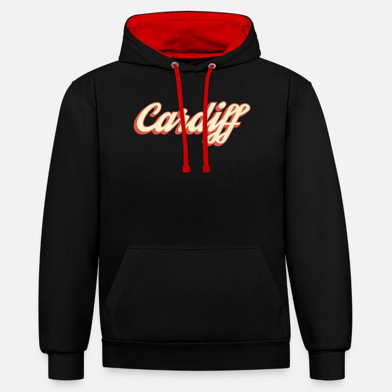 Logo rétro Script de Cardiff - Sweat à capuche contrasté - noir/rouge