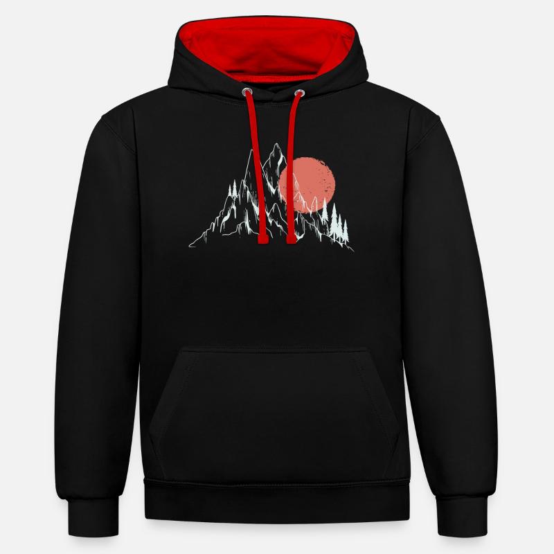 Soleil pourpre sur les sommets alpins - Sweat à capuche contrasté - noir/rouge