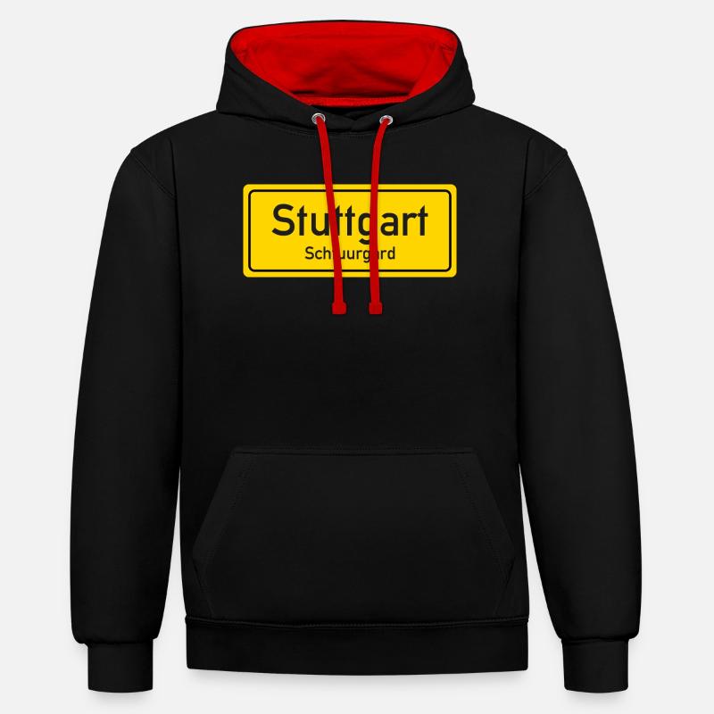 Panneau toponymique de Stuttgart Allemagne - Sweat à capuche contrasté - noir/rouge