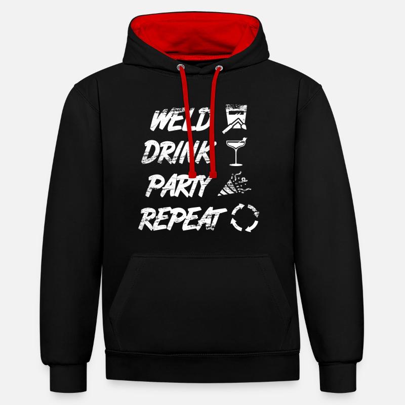 souder, boire, célébrer, répéter - Sweat à capuche contrasté - noir/rouge