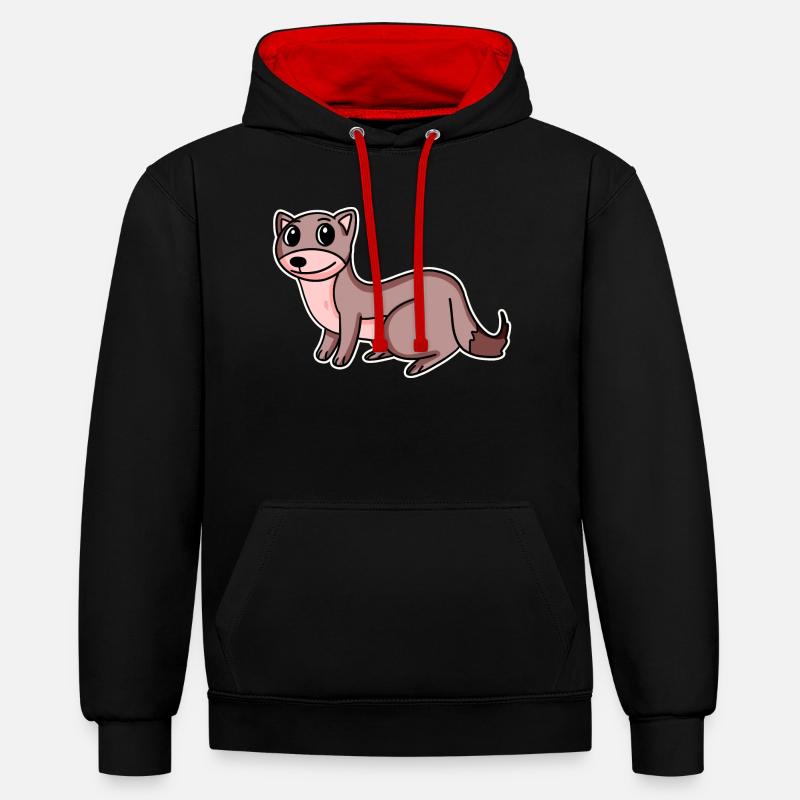 Motif de belette - Sweat à capuche contrasté - noir/rouge