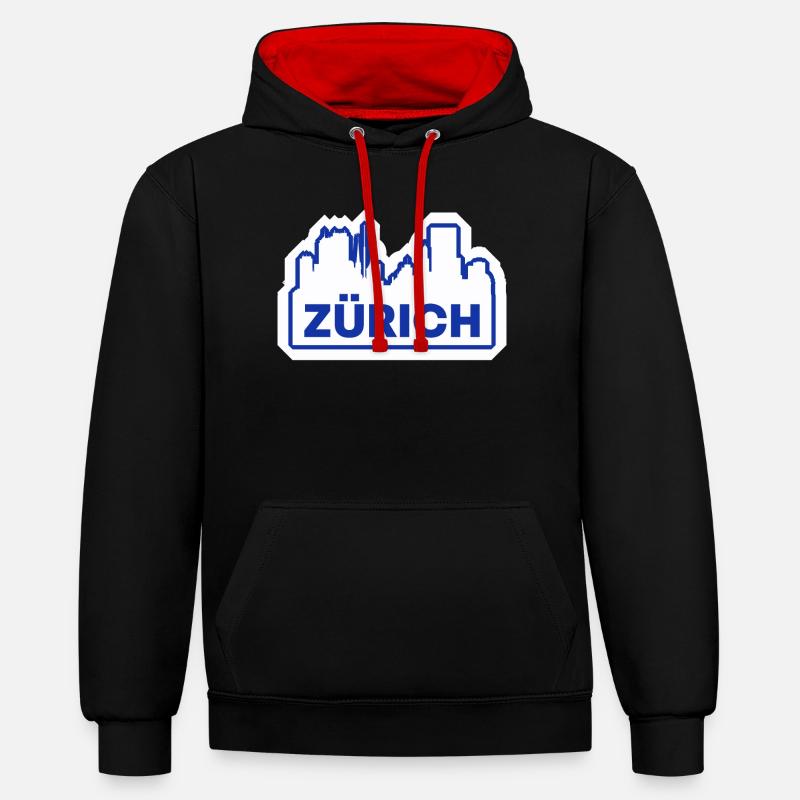 Impression du logo Zurich Skyline - Sweat à capuche contrasté - noir/rouge