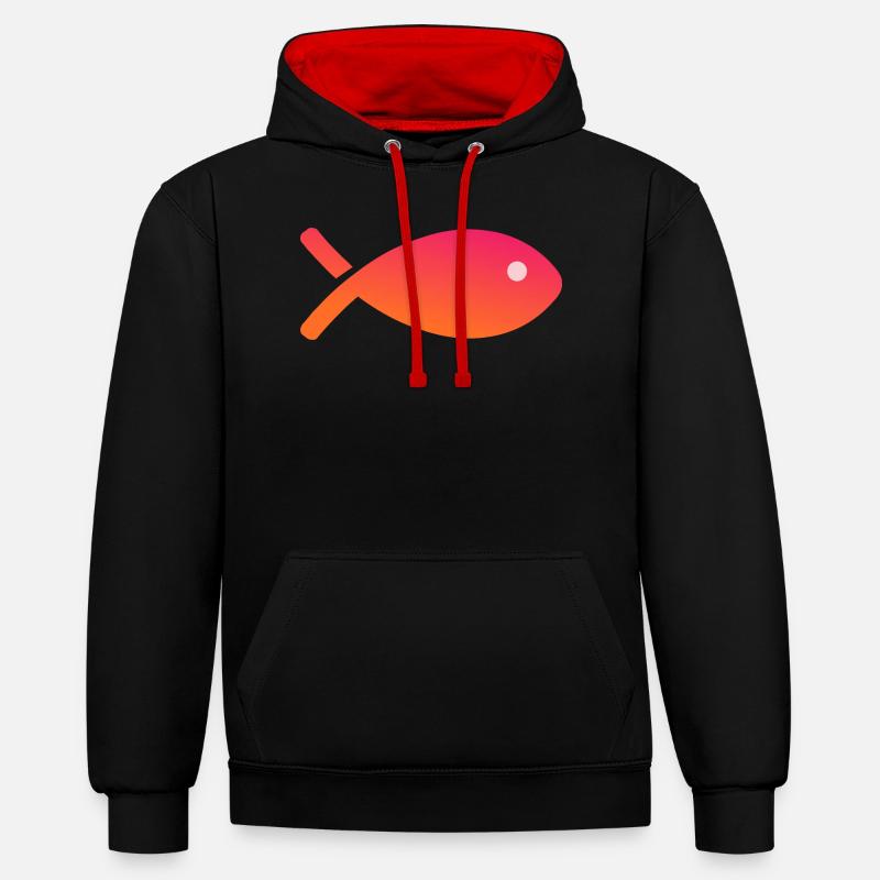 POISSON. POISSON D'AVRIL - Sweat à capuche contrasté - noir/rouge