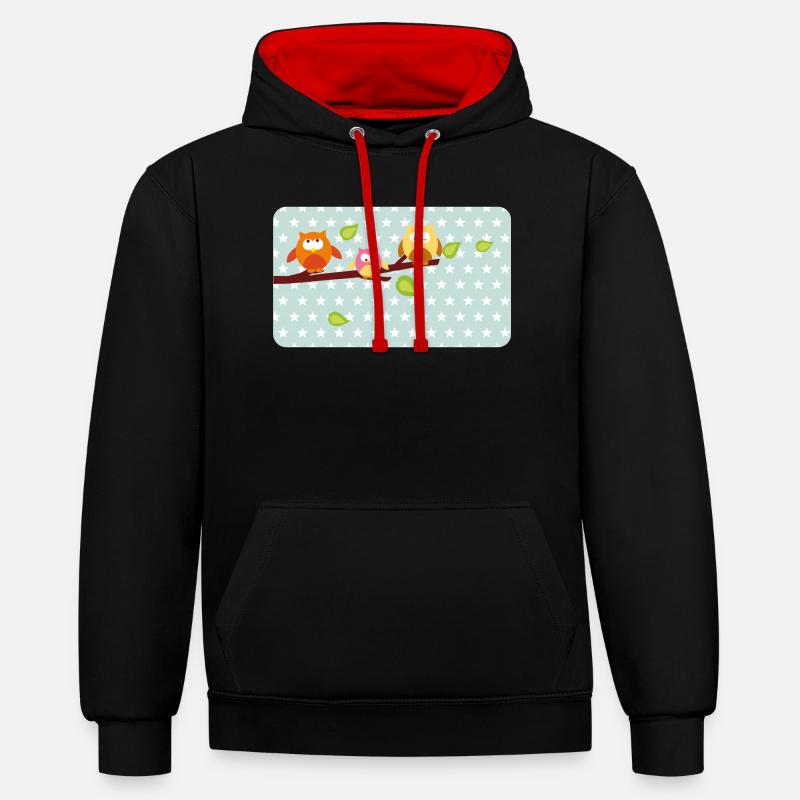 Petits hiboux avec astérisque menthe | Personnalisable - Sweat à capuche contrasté - noir/rouge