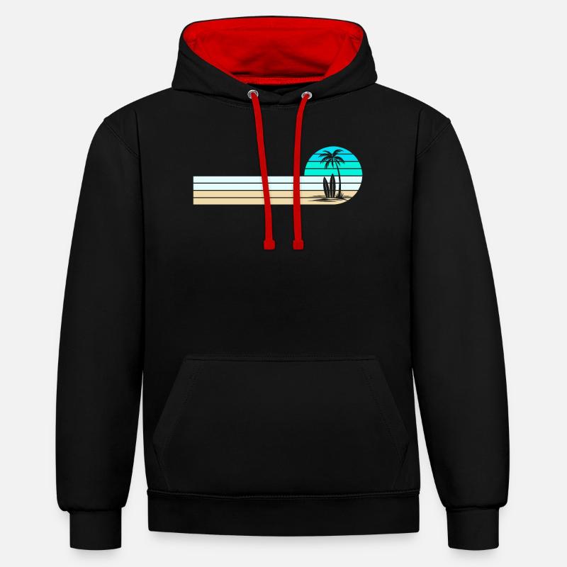 Horizon de la plage - Sweat à capuche contrasté - noir/rouge