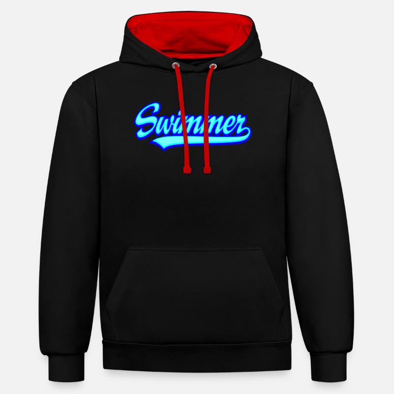 Nageur - Sweat à capuche contrasté - noir/rouge