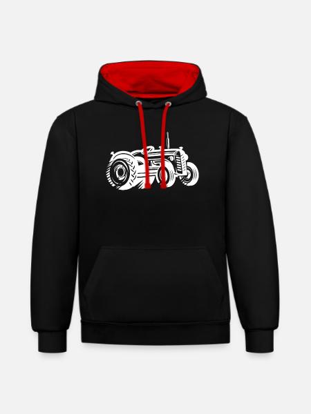 Tractor Silhouette Farmer Agriculture - Contrast hoodie - black/red