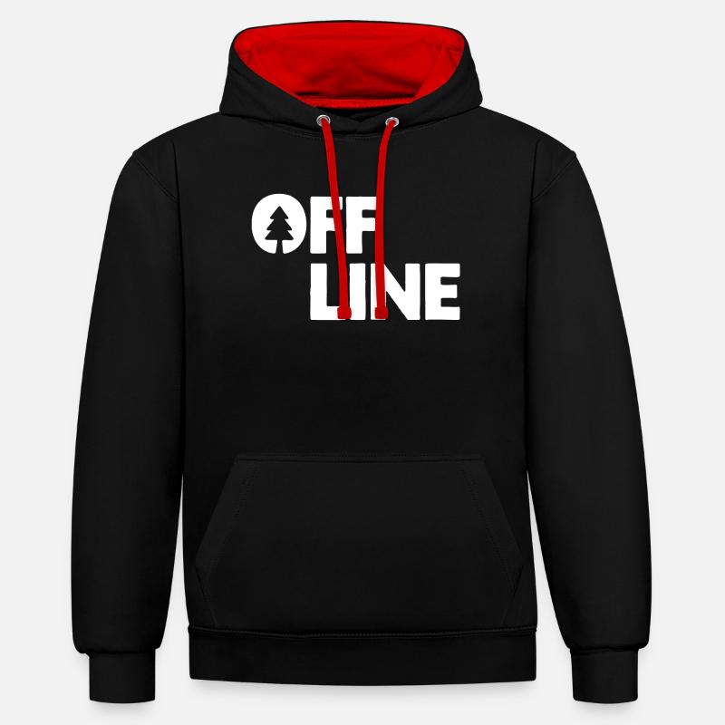 Hors ligne – Camping, Liberté, Forêt extérieure - Sweat à capuche contrasté - noir/rouge