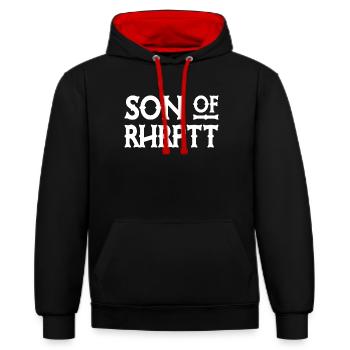 Son of Rhrptt - Ruhrpott - Zeche - Zollverein - Kontrast-Hoodie - Schwarz/Rot - Vorne - Anna (173cm) & Nico (186cm)